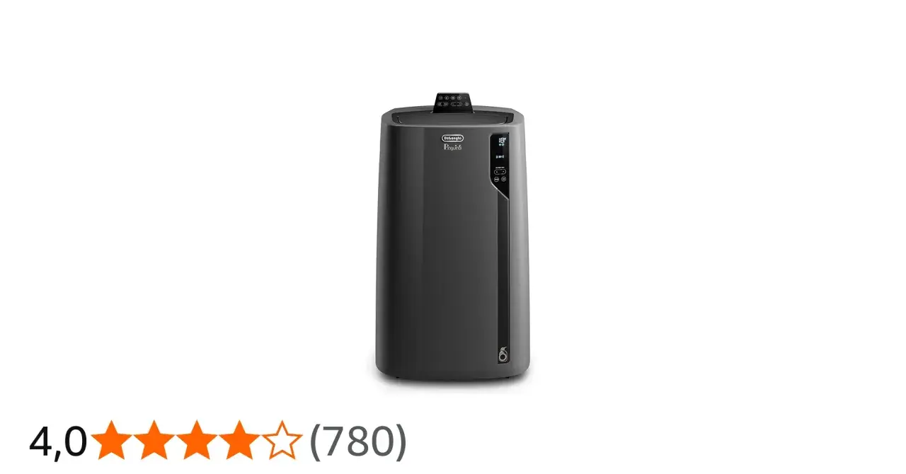 Climatiseur mobile DeLonghi PAC EL112 CST WiFi, gris anthracite, avec télécommande et écran LED.