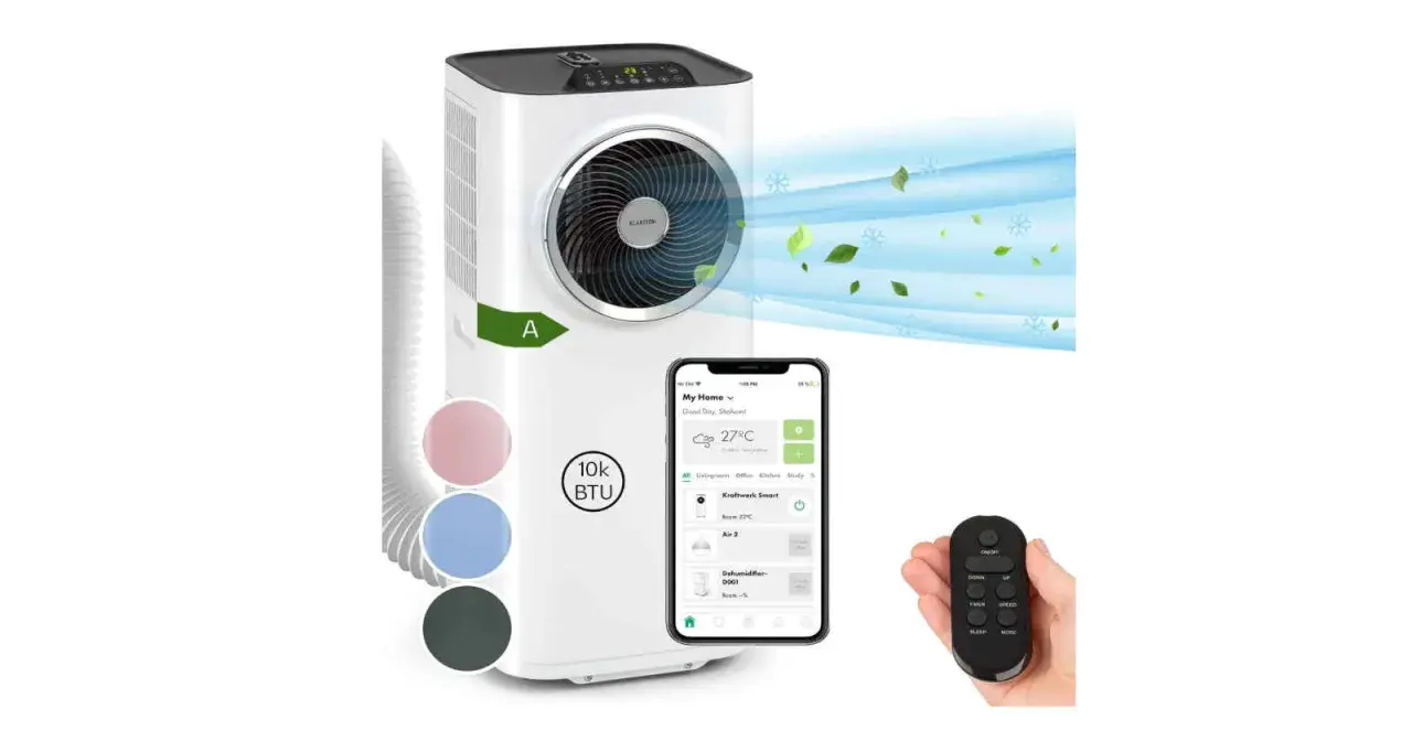 Climatiseur Klarstein Kraftwerk Smart, avec télécommande et application mobile pour un contrôle intuitif. Refroidissement efficace pour votre confort.