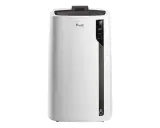Climatiseur mobile blanc DeLonghi Pinguino PAC EL92 Silent, avec écran numérique et logo pingouin.
