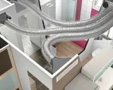 Vue en coupe d'une maison montrant les conduits d'un système de chauffage gainable. L'inconvénient chauffage gainable est l'encombrement des tuyaux dans les faux plafonds.