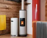 Plusieurs appareils de chauffage, dont des poêles à granulés et des radiateurs, sont présentés, offrant des solutions de chauffage économique pour votre foyer.