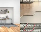 Système de chauffage par le sol : le réglage température plancher chauffant est assuré par un collecteur et des tuyaux intégrés sous le parquet.