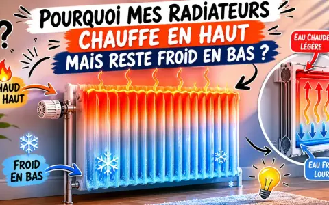 Un radiateur chauffe en haut et reste froid en bas, expliquant le phénomène de l'eau chaude légère montant et l'eau froide lourde descendant.
