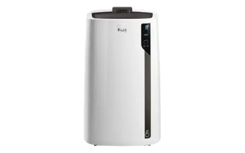 Climatiseur mobile blanc DeLonghi Pinguino PAC EL92 Silent, avec écran numérique et logo pingouin.