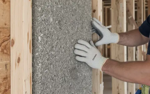Pose d'isolant en laine de roche dans une structure en bois. Les avantages et inconvénients de ce matériau sont à considérer pour une isolation efficace.