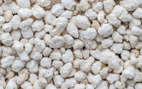 Gros plan sur des granulés blancs et irréguliers, parfaits pour la perlite isolation.