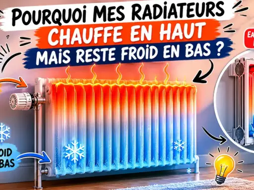 Un radiateur chauffe en haut et reste froid en bas, expliquant le phénomène de l'eau chaude légère montant et l'eau froide lourde descendant.