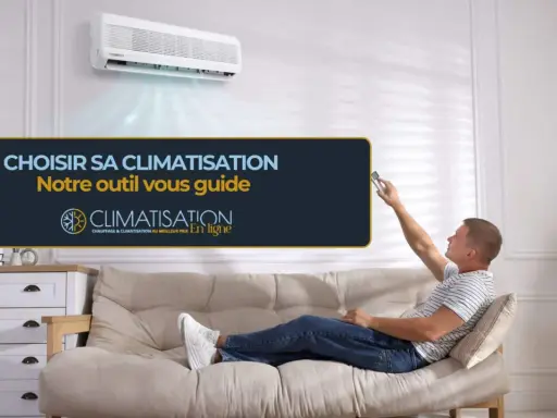 Un homme utilise une télécommande pour régler un climatiseur pour une pièce de 25m2. Le texte indique "Choisir sa climatisation".
