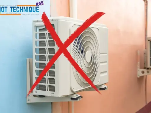 Un système split de climatisation est barré d'un gros X rouge.