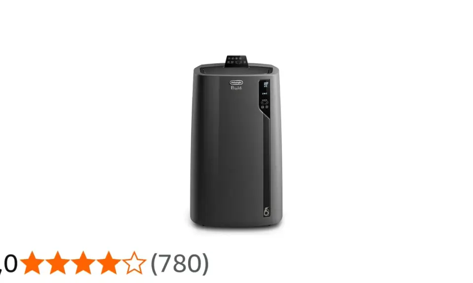 Climatiseur mobile DeLonghi PAC EL112 CST WiFi, gris anthracite, avec télécommande et écran LED.