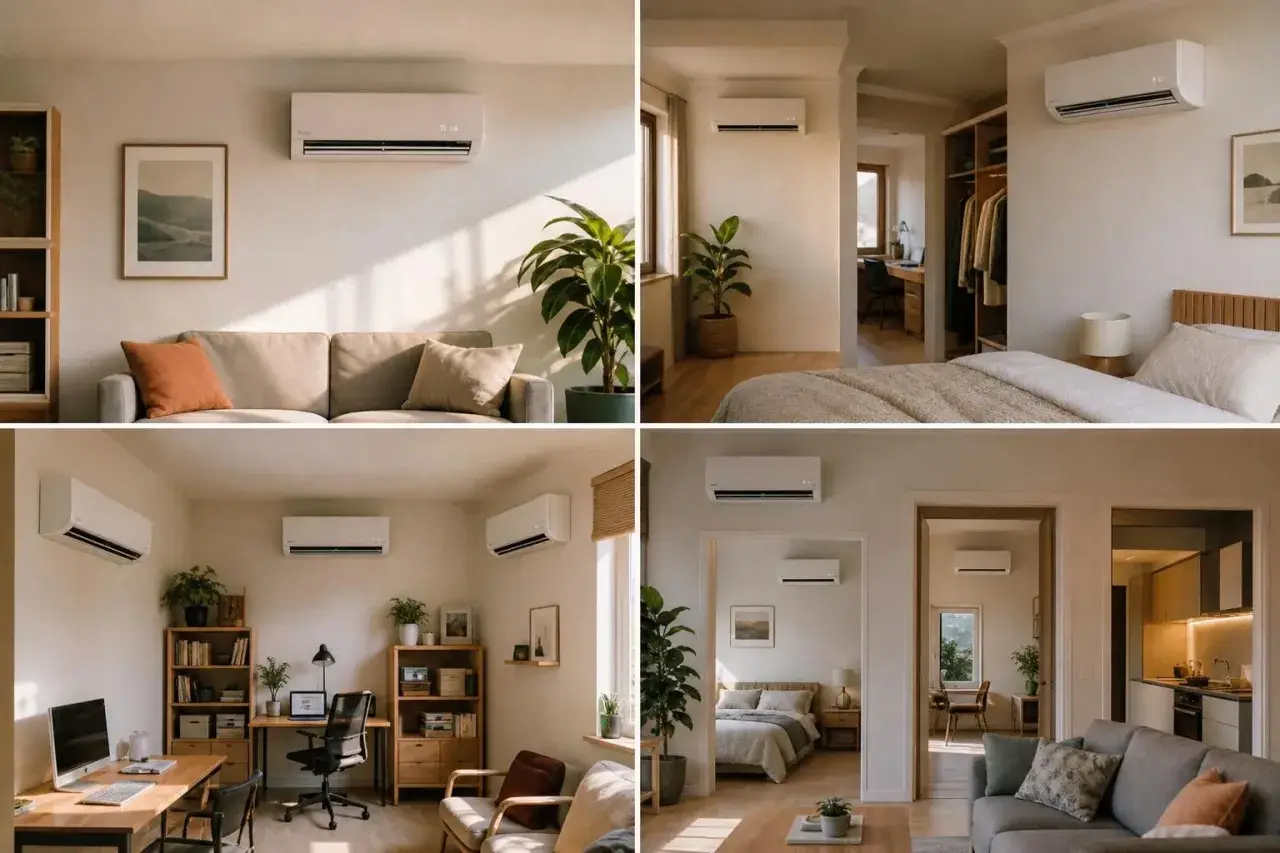 Plusieurs pièces d'une maison moderne équipées de systèmes bi split pour un confort optimal.